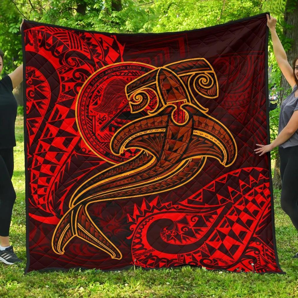 American Samoa Premium Quilt – Red Shark Polynesian Tattoo – BN18