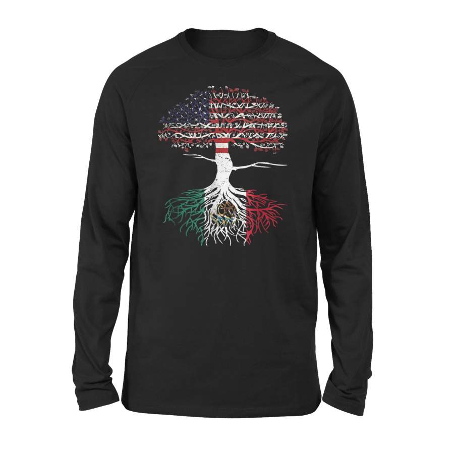 American Heart Mexican Roots Patriot Usa Mexico Flag Tee Premium Long Sleeve T-Shirt