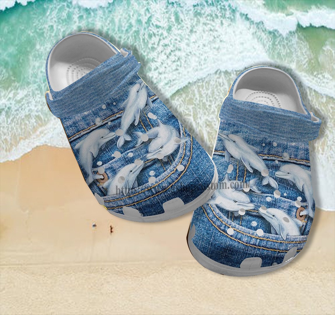 Dolphin Girl Jean Croc Shoes Gift Grandaughter- Dolphin Lover Ocean Shoes Croc Clogs Gift Grandma- Cr-Ne0398