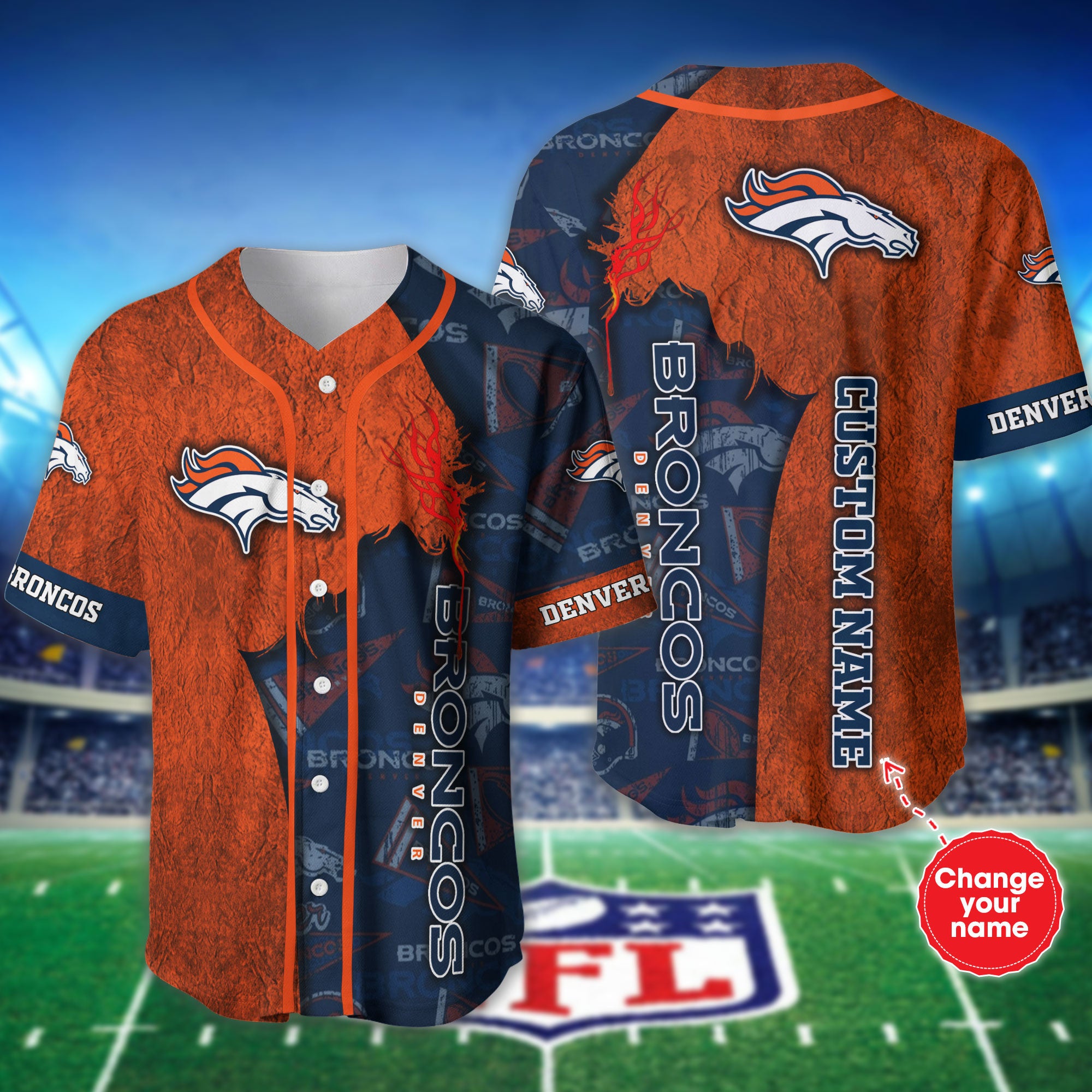 Denver Broncos Baseball Jersey Shirt Custom Name