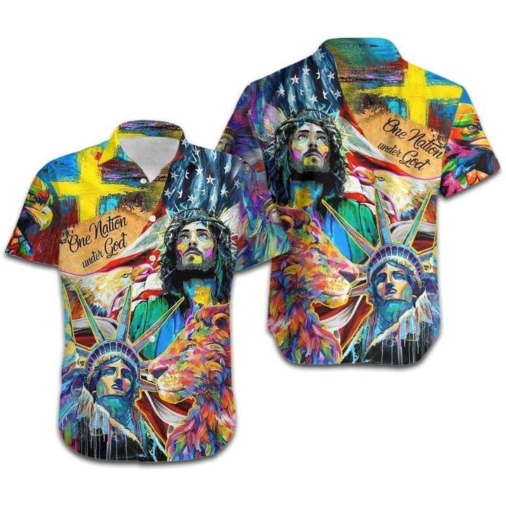 Jesus Lion One Nation Under God Colorful Hawaii Shirt For Men Women Ha60204