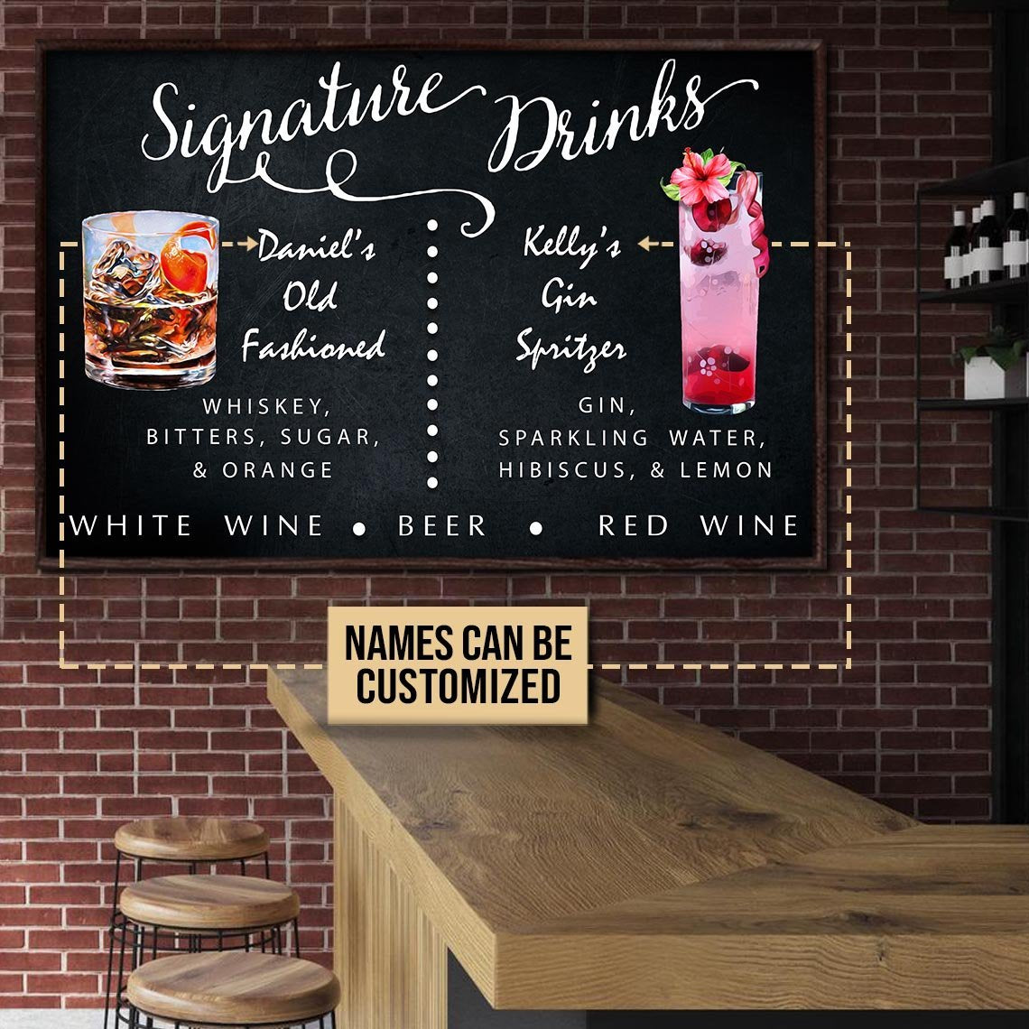 Aeticon Gifts Personalized Cocktail Signature Drinks Canvas Mom Dad Gift Home Decor