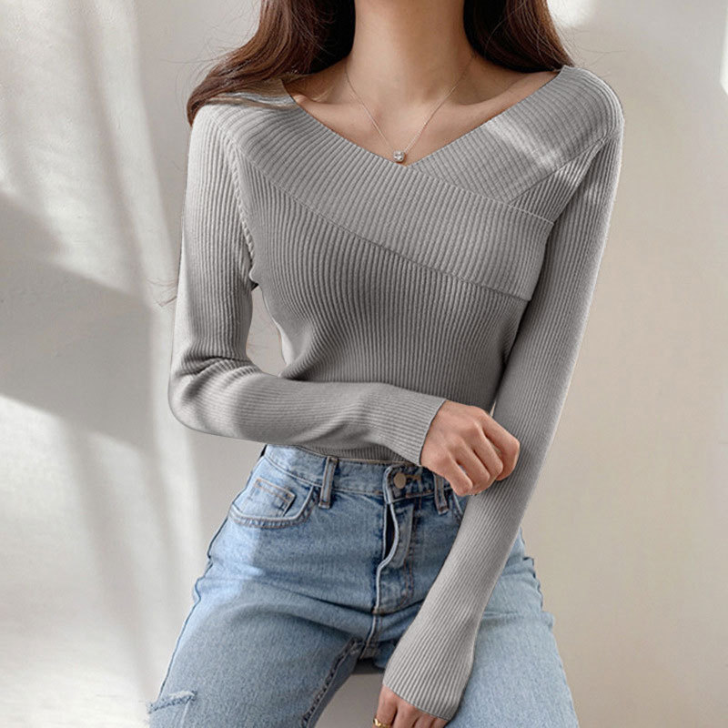 Candy Color Long Sleeve Women Sexy Autumn Korean Style Cardigan Ribbed Knitted Cropped Sweater Spring And Autumn New Women’s alx