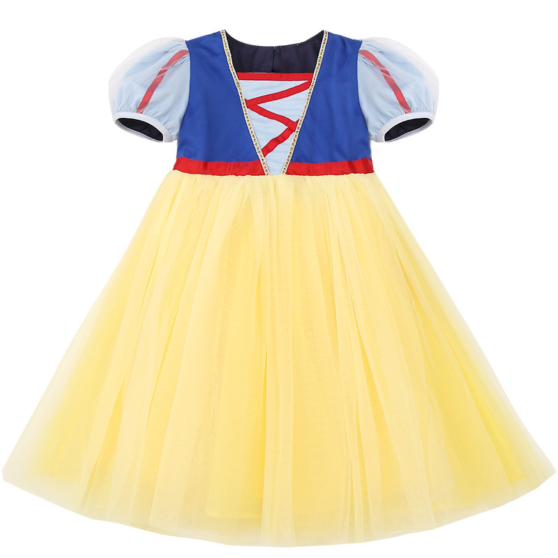 Snow White dress lace girl dress matching color children’s dress summer new short-sleeved 3,4 to 10 years old princess dress alx