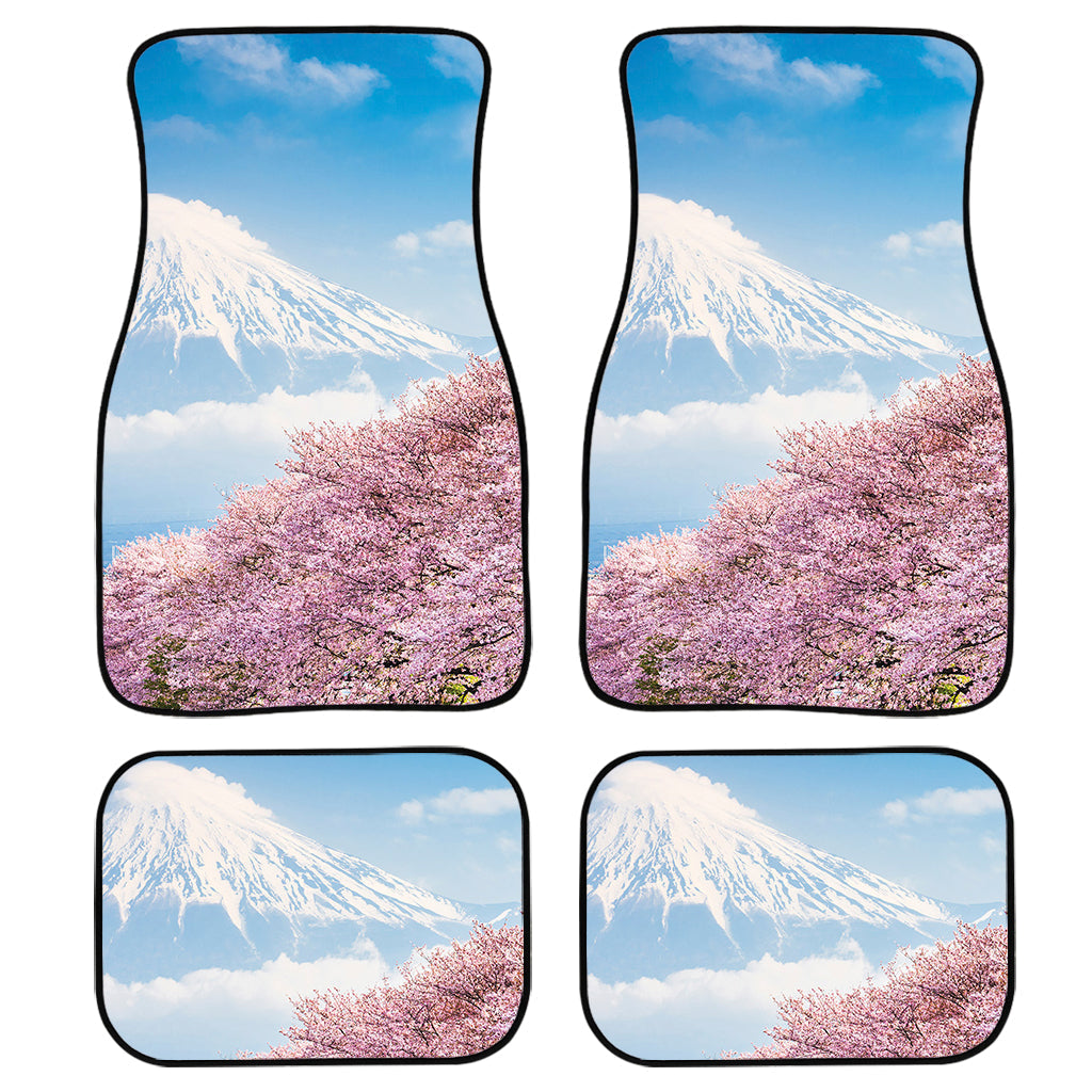 Mount Fuji And Cherry Blossom Print Front And Back Car Floor Mats, Front Car Mat