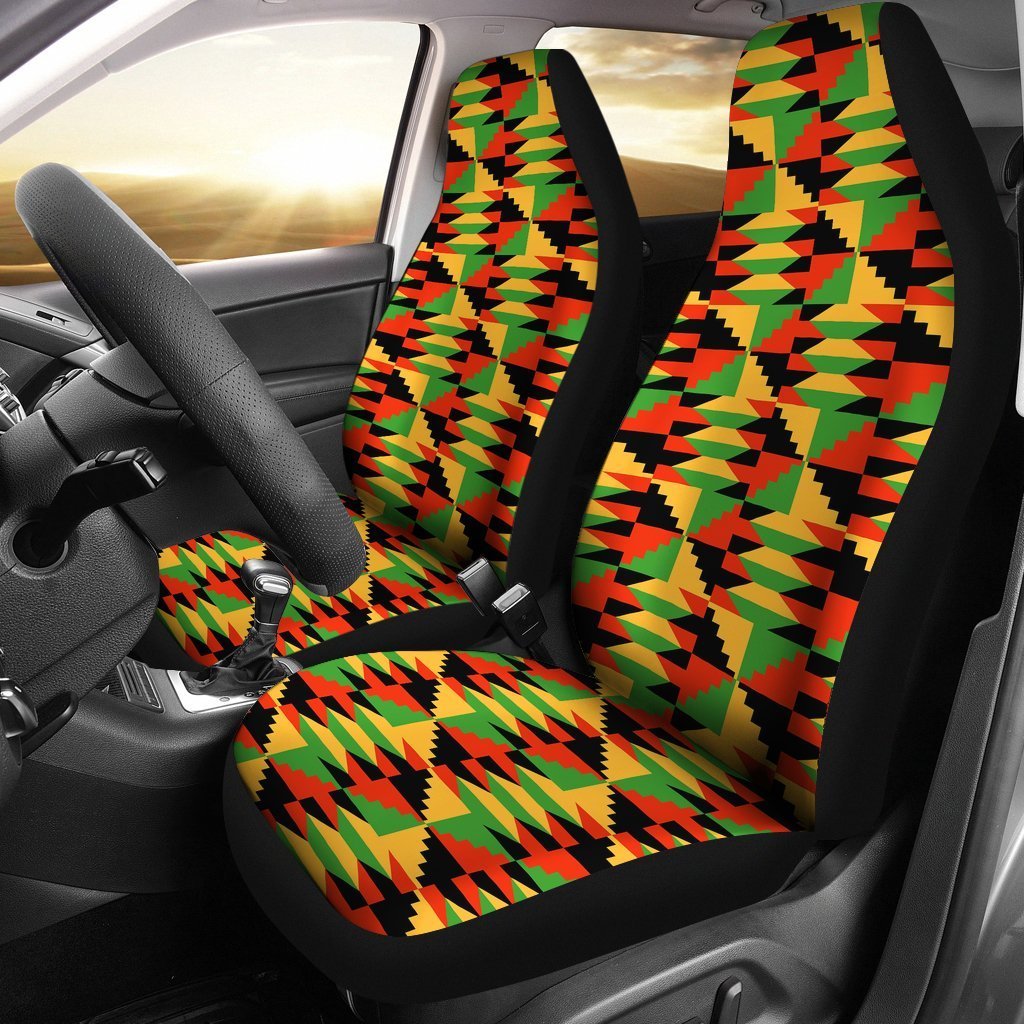 Kente African Pattern Print Seat Cover Car Seat Covers Set 2 Pc, Car Accessories Car Mats