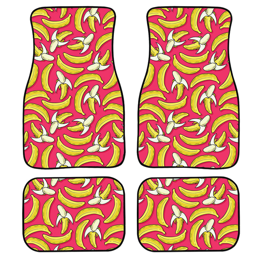 Pink Cartoon Banana Pattern Print Front And Back Car Floor Mats, Front Car Mat