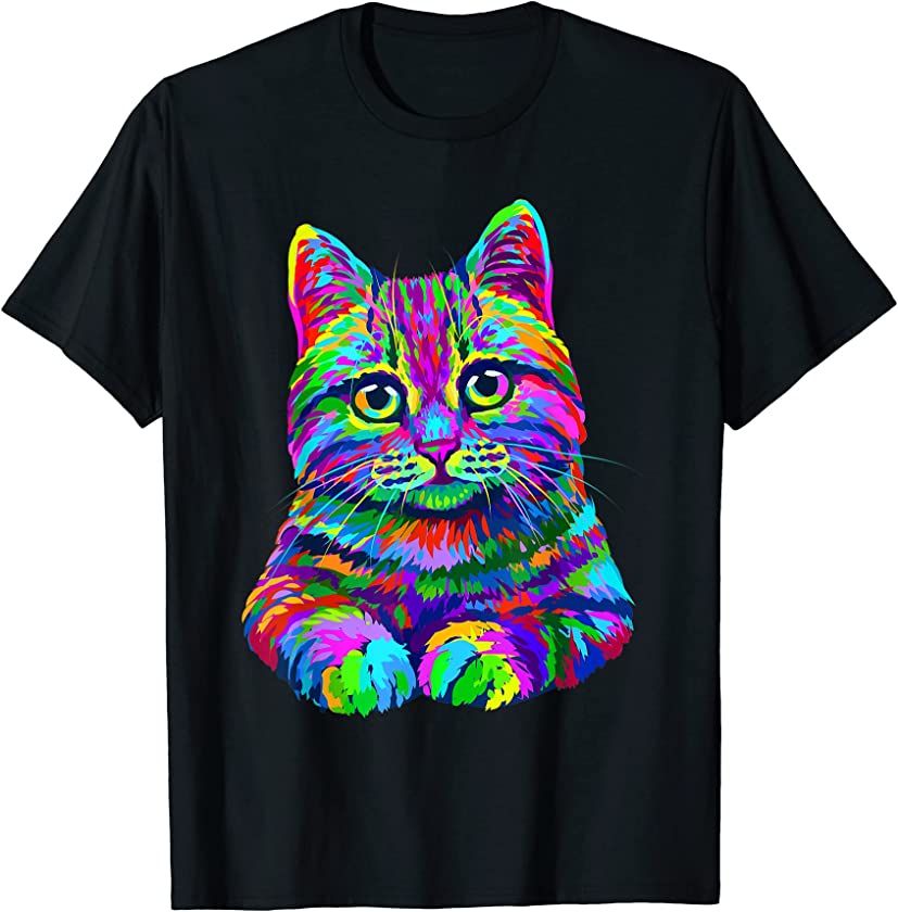 Colorful Cat Head Design Pop Art Style for kitten Lovers T-Shirt