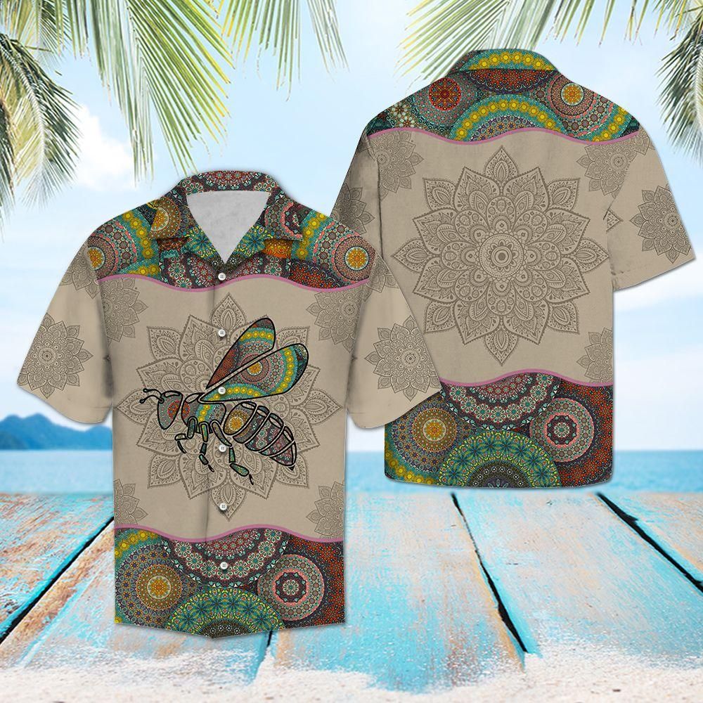 Bee Mandala Aloha Hawaiian Shirt Colorful Short Sleeve Summer Beach Casual Shirt For Men And Women