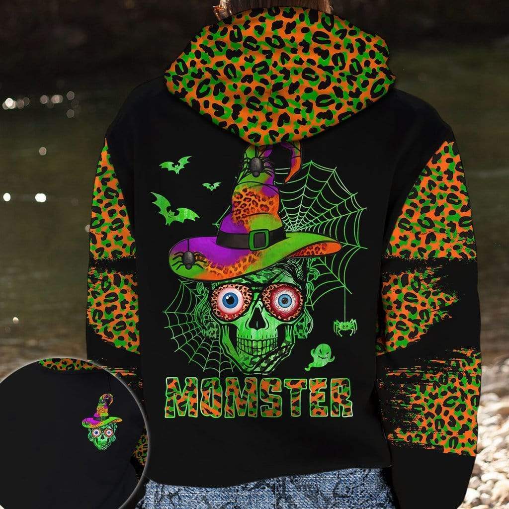 Spiderweb Skull Momster Halloween Leopard Skin Black 3D All-Over Print Unisex Hoodie