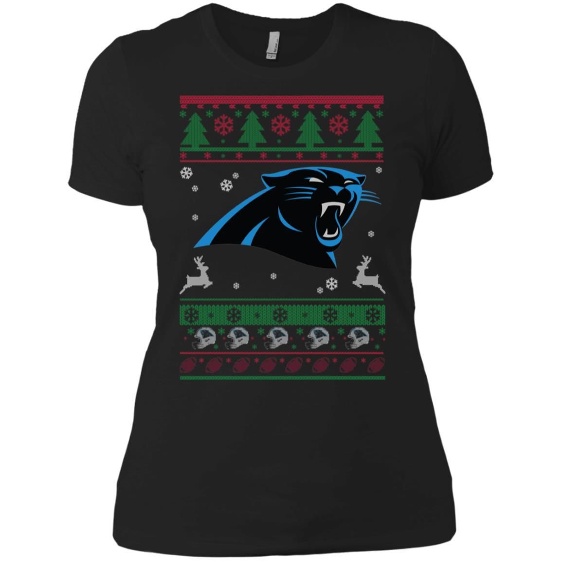 Carolina Panthers Logo Football Teams Ugly Christmas Sweater Women T-Shirt