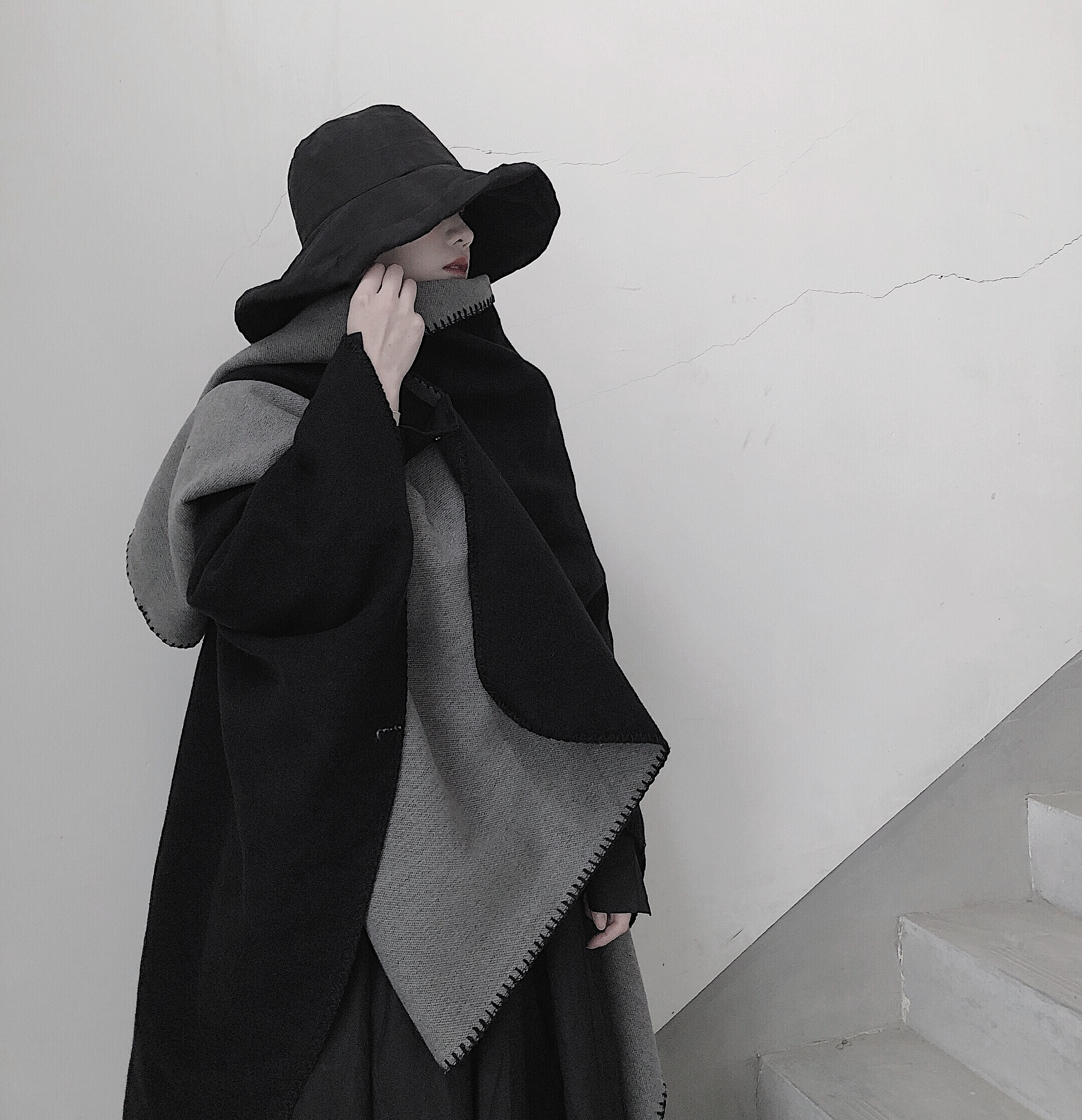 Black Warm Scarf Cloak Yohji Yamamoto Simple Style Cashmere Double-sided Scarf Warm Winter Scarf Jacket Shawl Cardigan Blanket alx