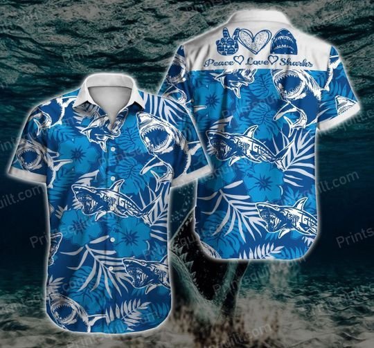 Shark Lovers Hawaii Graphic Print Short Sleeve Hawaii Casual Shirt Ha77958