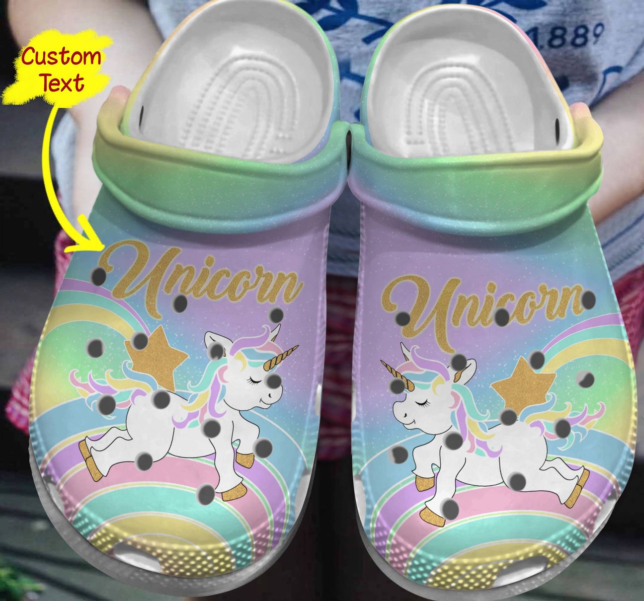 Unicorn Personalized Clog, Custom Name, Text, Color, Number Fashion Style For Women, Men, Kid, Print 3D Rainbow Dream