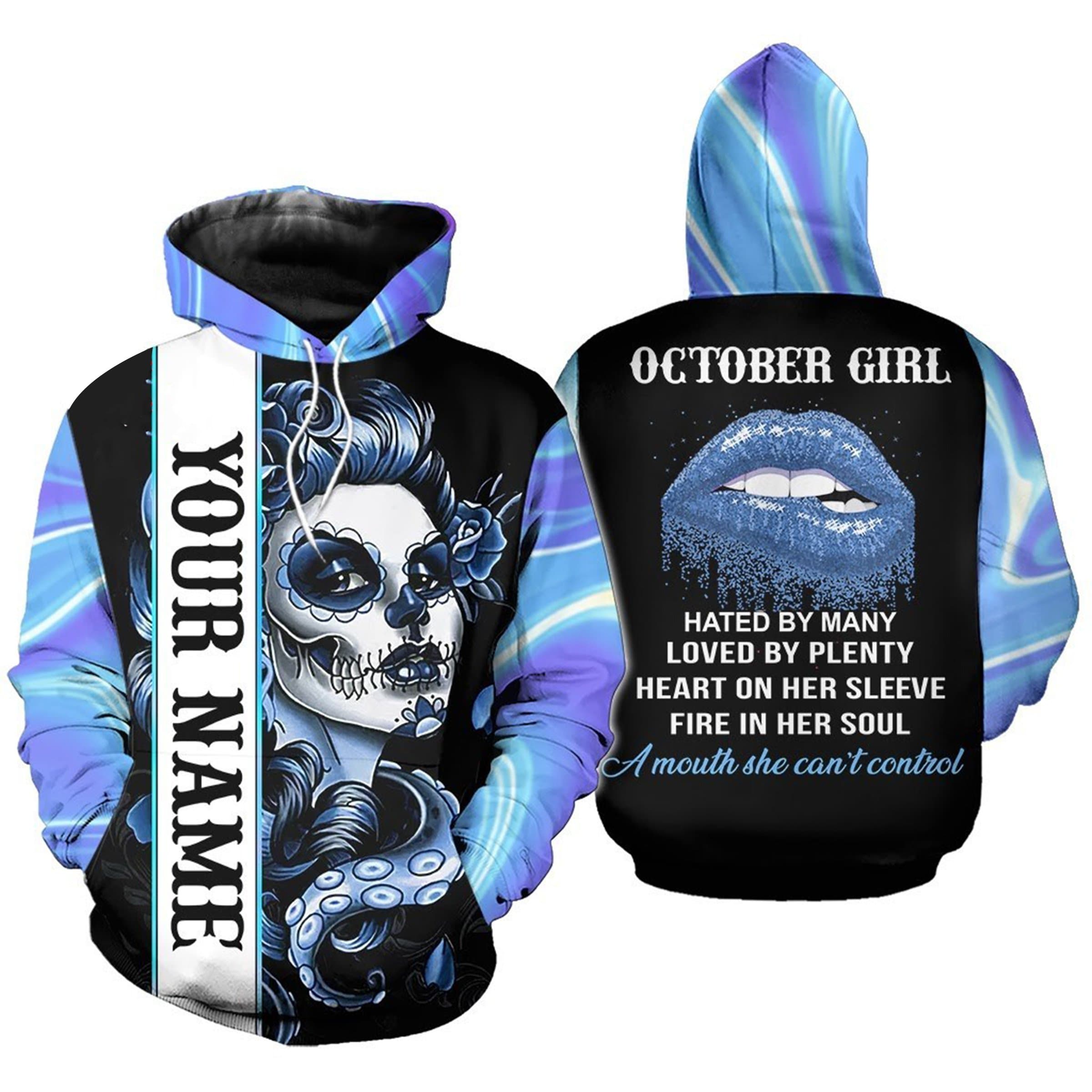 Personalized Blue Skull Girl Personalized Custom Name Birthday Hoodie 3D #L