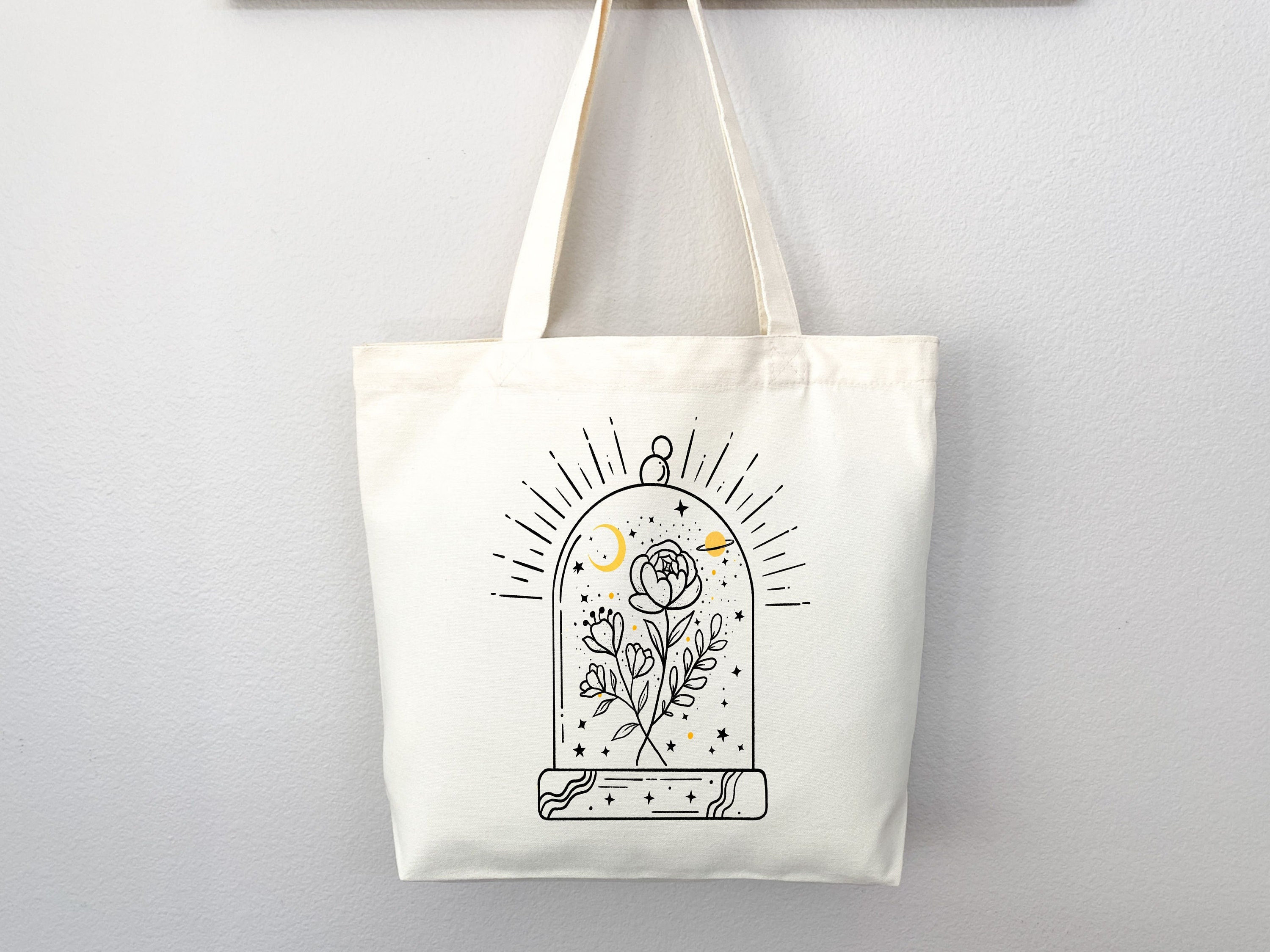 Celestial Canvas Tote Bag Floral Bag Moon Lover Gift  Flower Tote Bag Everyday Tote Eco Friendly Bag Aesthetic Tote Shopper Bag Reusable Bag