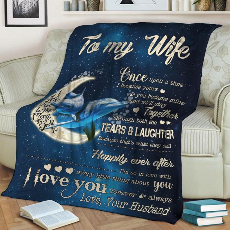 To My Wife Blanket, I Love You To The Moon And Back, I Love You Forever And Always,Gift For Wife Family Home Decor Bedding Couch Sofa Soft And Comfy Cozy