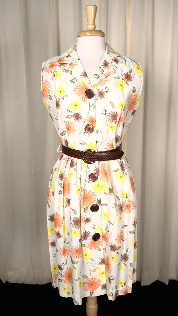 1960s Vintage Brown Floral Shirt Dress