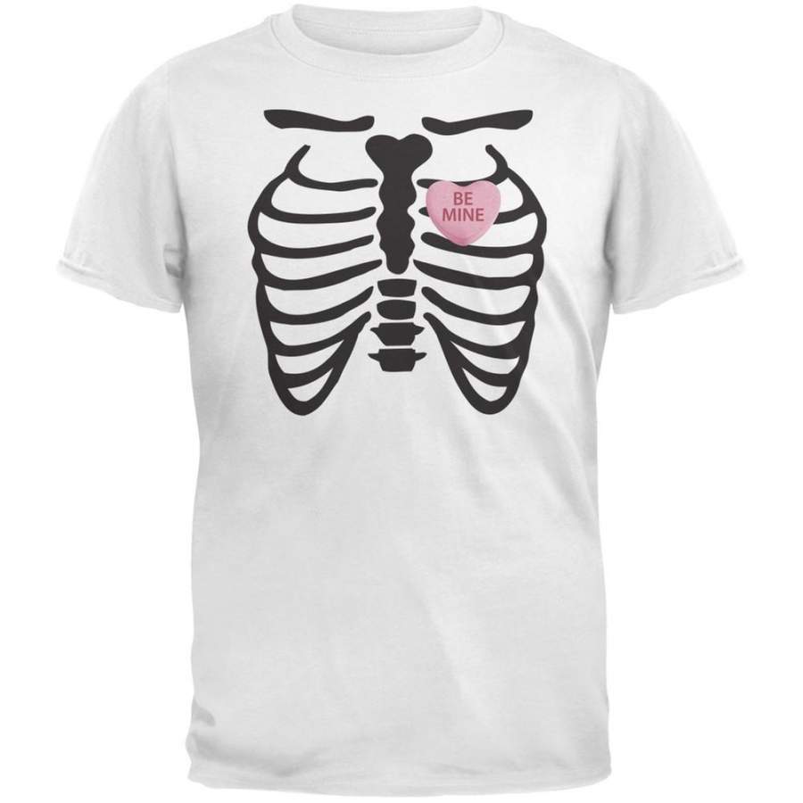 Skeleton Be Mine Candy Heart White Adult T-Shirt