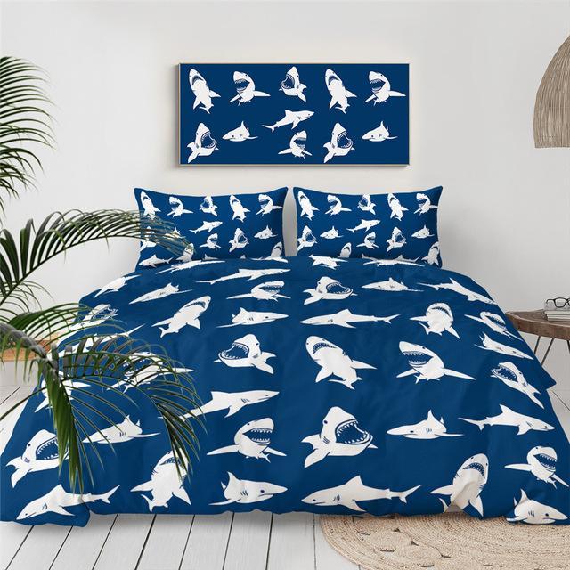 Cute Shark 3 Pieces Quilted Comforter Set