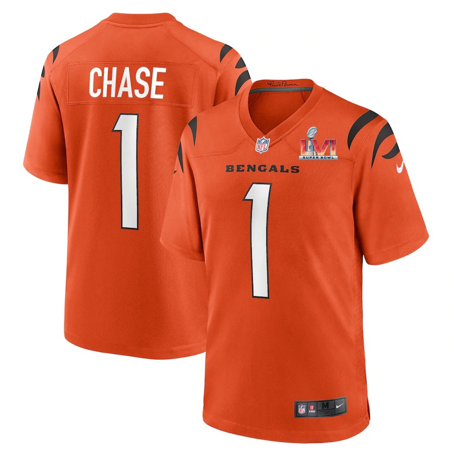 Cincinnati Bengals Jamarr Chase 1 2022 NFL Superbowl Lvi Match Orange Jersey Gift For Bengals Fans