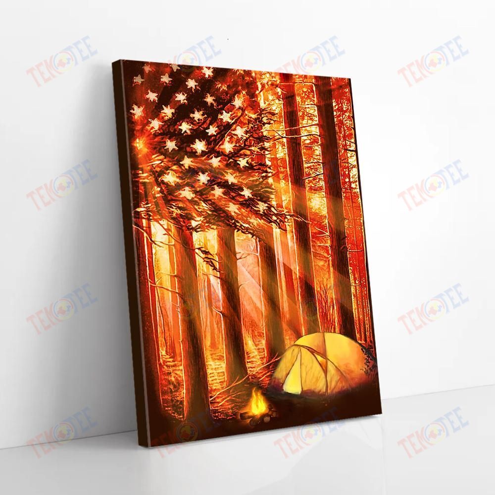 Canvas Wall Art Camping American Flag Vertical Canvas Pretty Home Decor Canvas