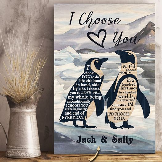 Penguins I Choose You To Do Life With Hand And hand Side By Side To Love Home Living Room Wall Decor Vertical Poster Canvas Y97