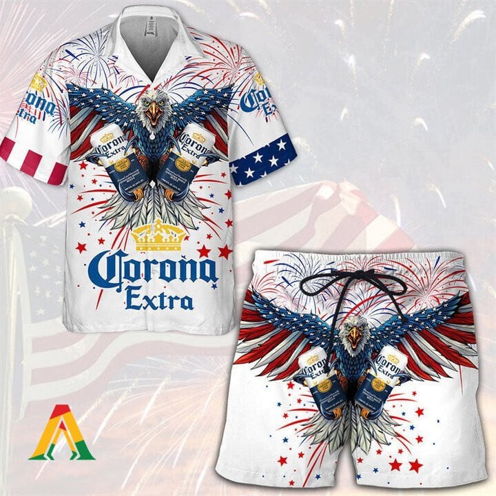 Aloha Independence Day Corona Extra Hawaiian Shirt And Shorts Set