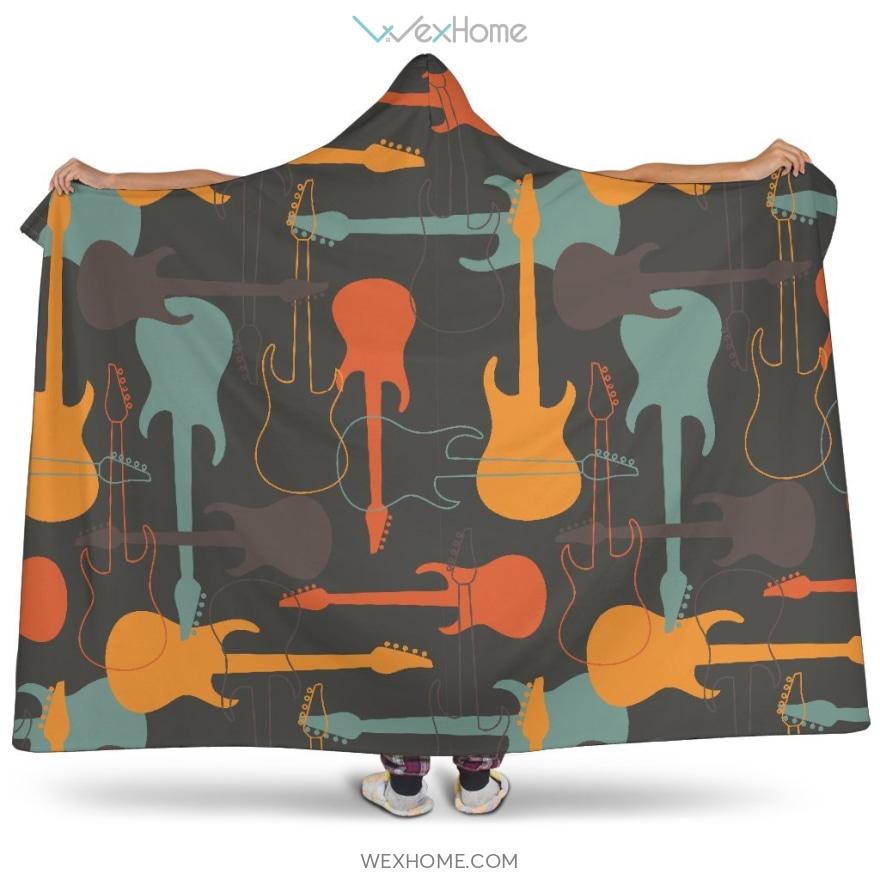 Electric Guitars Pattern Hooded Blanket