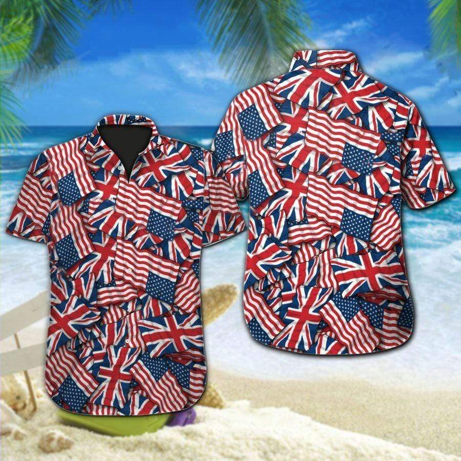 Hawaii Aloha Shirt Made In Bristish American Flag Of July Ha88033