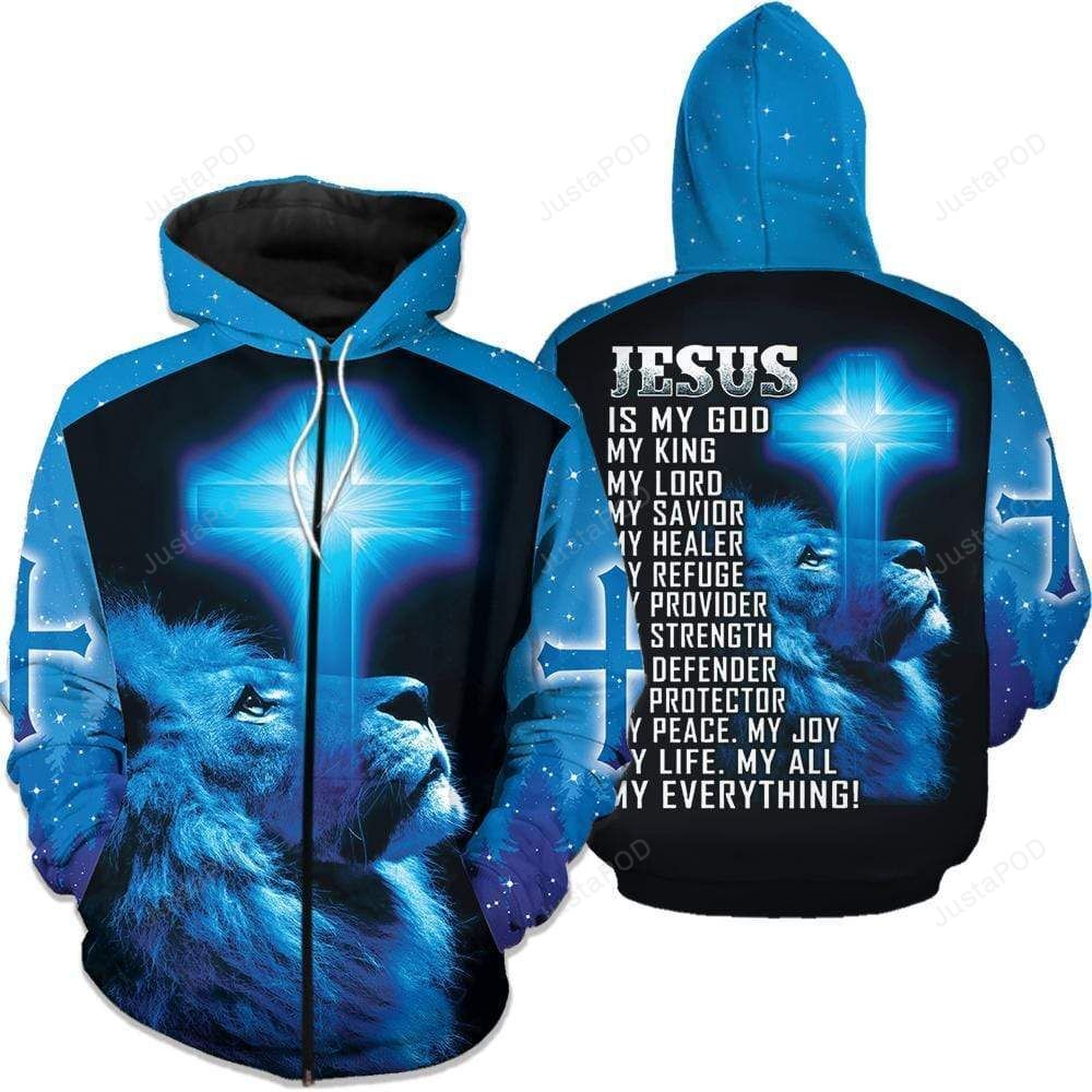 Awesome Jesus Is My God Lion Blue Hoodie 3D All over print