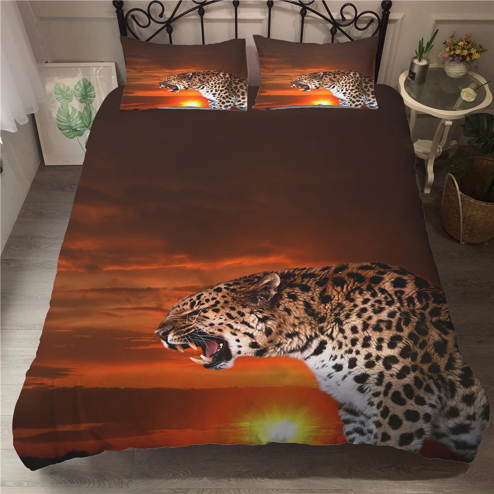 Yi Chu Xin 3D Leopard Bed Sets Black Duvet Cover Leopard Print Bedding Set Luxury 3Pcs Full Queen King Size