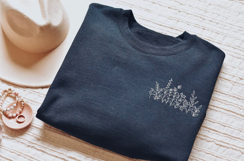 Wildflower Embroidered Sweatshirt 2D Crewneck Sweatshirt All Over Print Sweatshirt For Women Sweatshirt For Men Sws3886