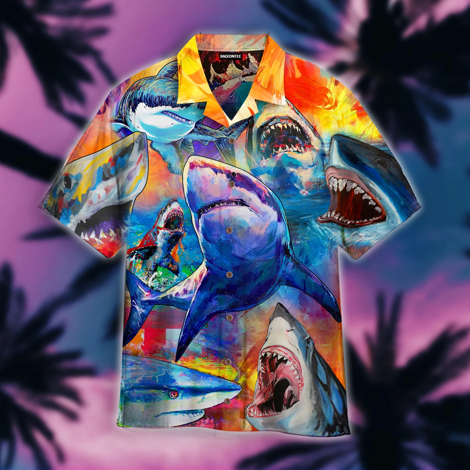 Colorful Sharks Just Wanna Have Fun Hawaiian Shirt  Unisex  Adult  Wt1301