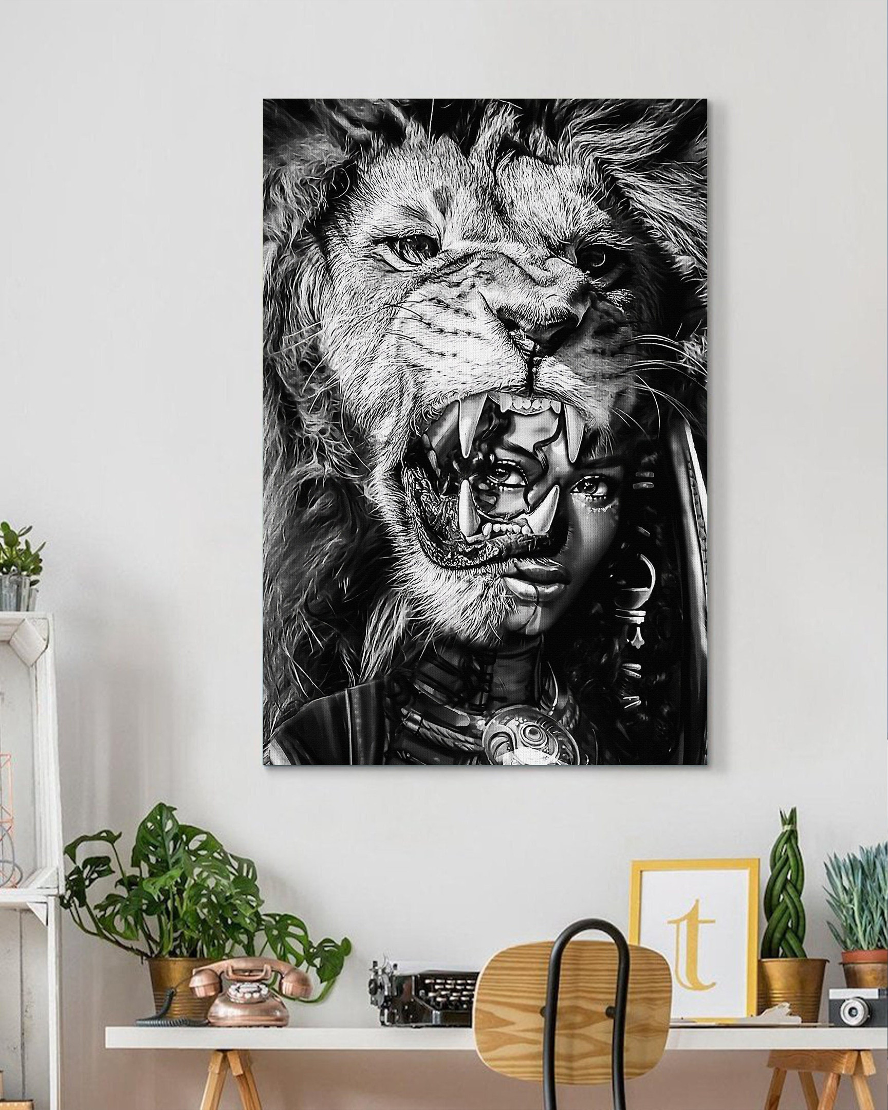 & Canvas | Lion And Black Girl Wall Art, African American, Black Pride Canvas, Black Girl Strong, Wall Art Decor, Home Decor