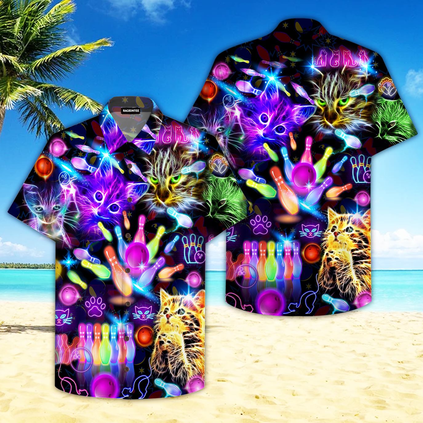 Neon Kitty Play Bowling In The Dark Hawaii Shirt For Men Women Adult Ha78794