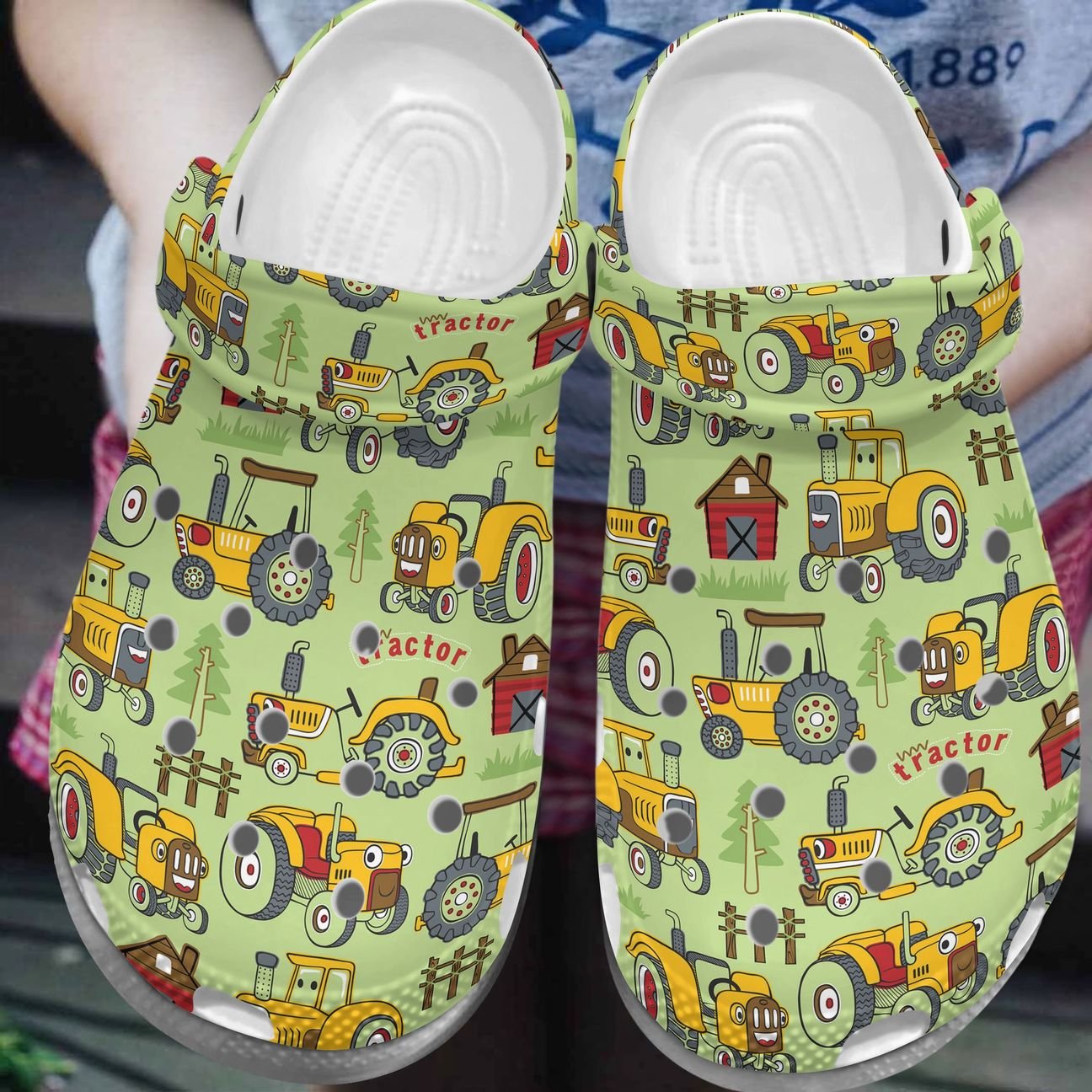 Farmer Personalize Clog, Custom Name, Text, Fashion Style For Women, Men, Kid, Print 3D Whitesole Tractor