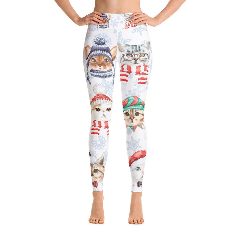 Christmas Leggings, Kitten Cats Snowflake Legging For Sports, Yoga, Workout Fitness, Women Gift