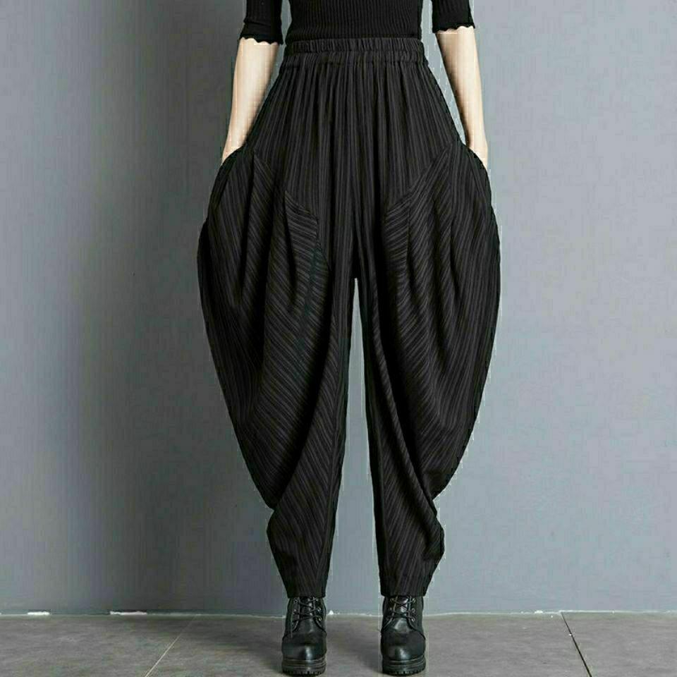 Vintage Spring And Summer Fashion Women’s High Waist Pleated Striped Loose Oversized Bloomers Elegant Casual Full Length Pants alx