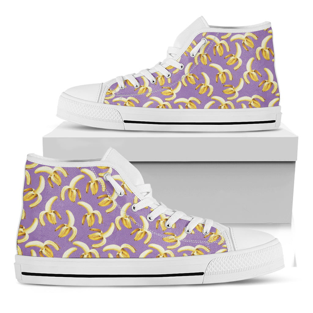 Watercolor Banana Pattern Print White High Top Shoes