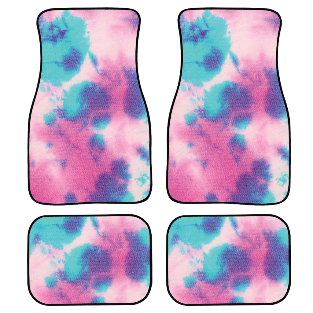 Pink And Teal Tie Dye Print Front And Back Car Floor Mats, Front Car Mat