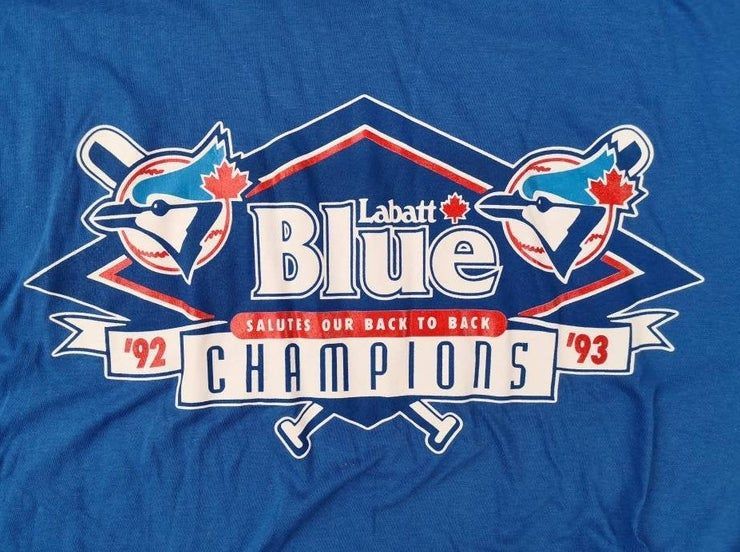 Vintage 1993 Toronto Blue Jays Back To Back Champions Labatt Blue Honest And True Shirt