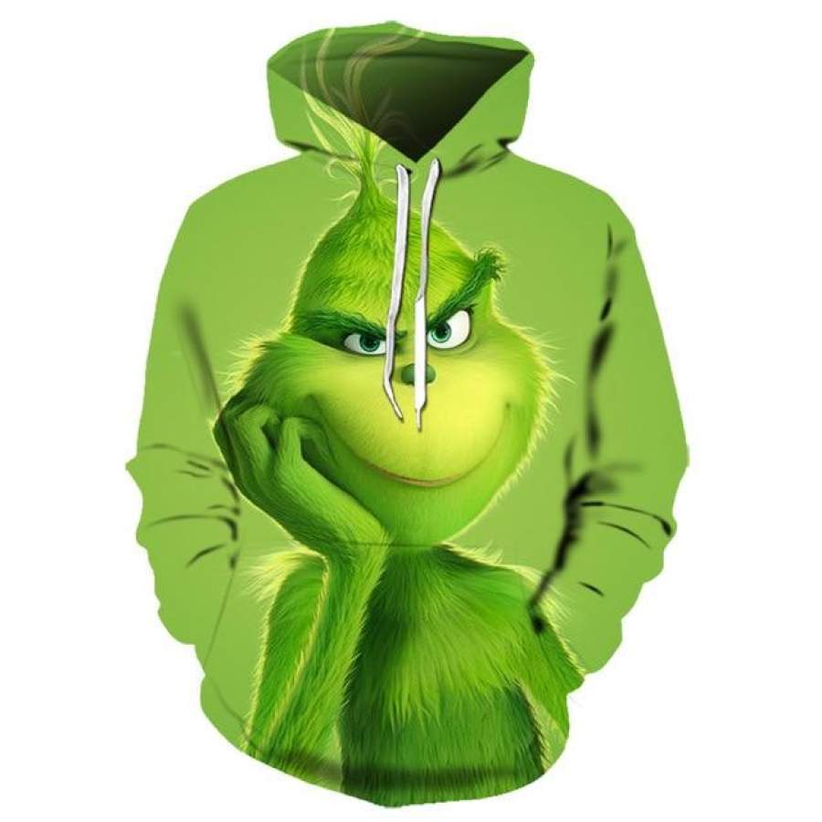 3D Grinch Hoodie Christmas Hoodie Cartoon Animation Green Monster Sweatshirt Men and Women Autumn Street Clothing Asian size6XL