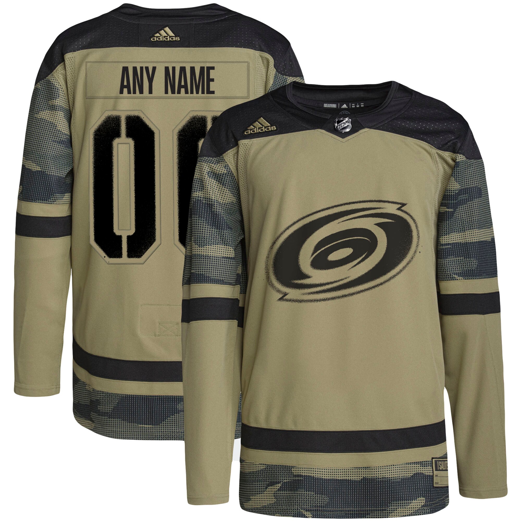 Men's Carolina Hurricanes adidas Camo Military Appreciation Team Authentic Custom Practice Jersey