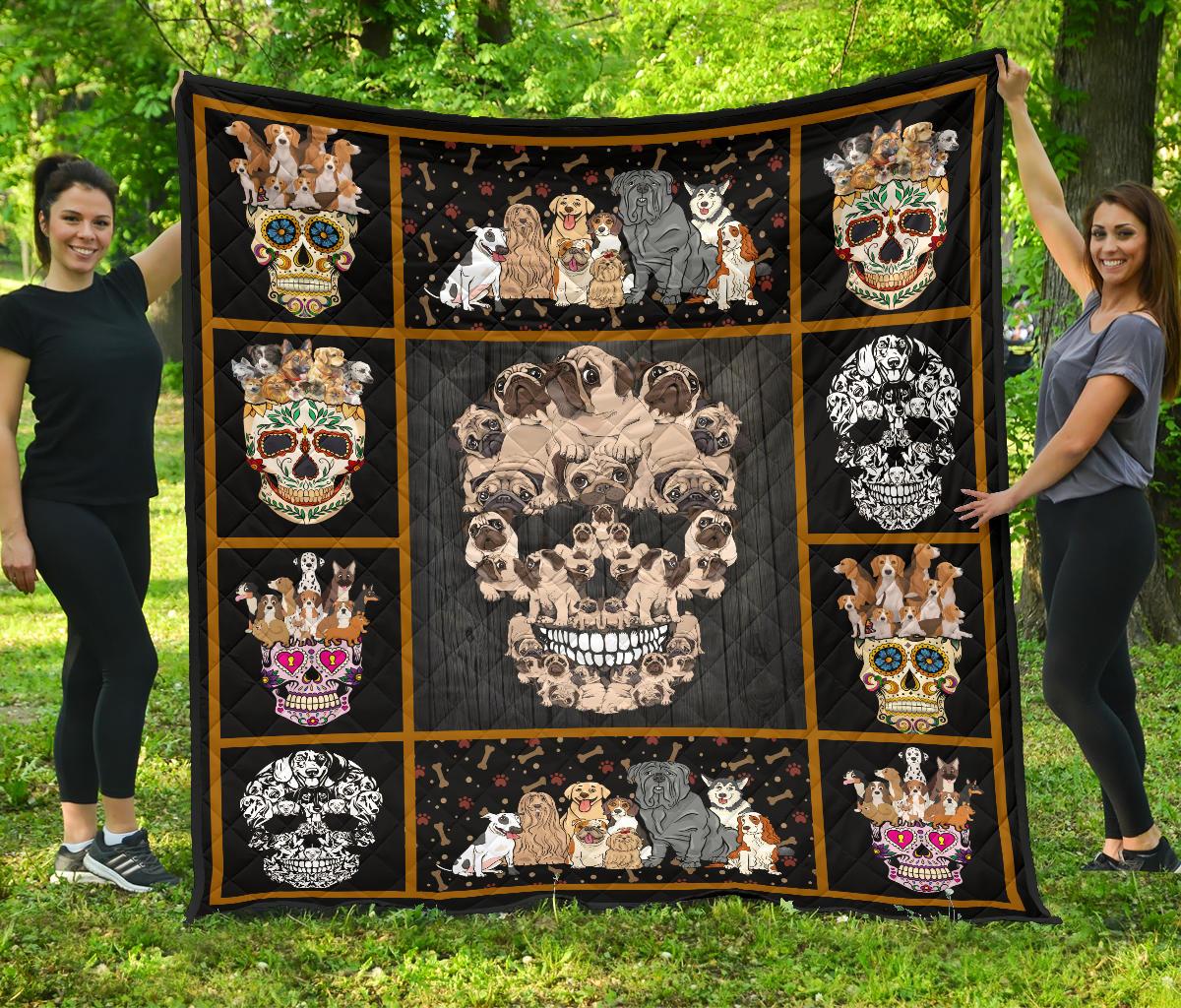 Cute Dog Puppy Skeleton Skull Quilt For Bedding