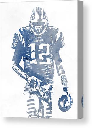 Tom Brady New England Patriots Water Color Pixel Art 8 Joe Hamilton Canvas Print