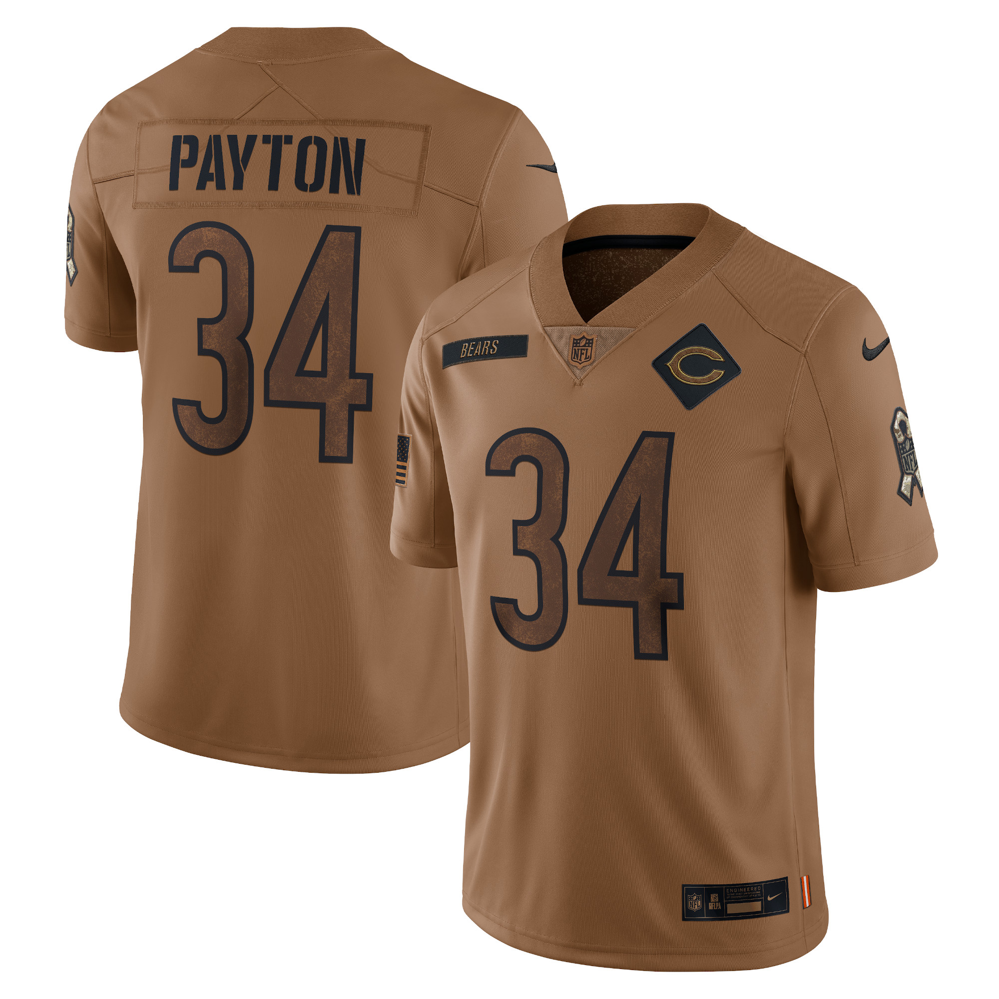 Men’s Chicago Bears Walter Payton Brown 2023 Salute To Service Retired Player Limited Jersey