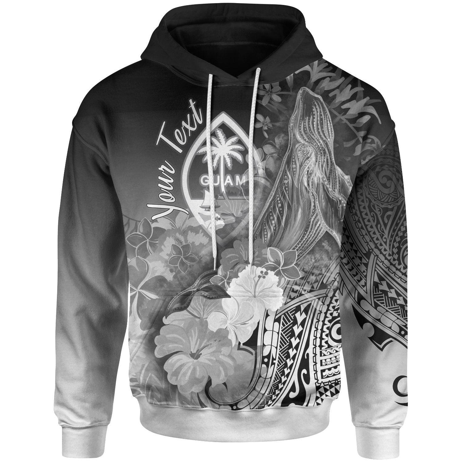 Guam Custom Personalised Hoodie – Humpback Whale With Tropical Flowers (White)