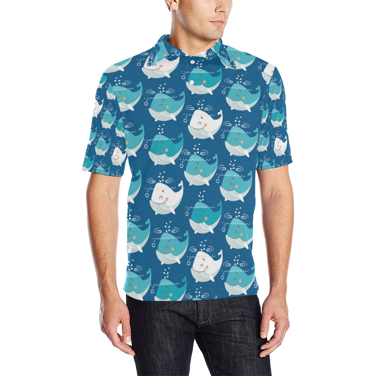 Blue Whale Pattern Print Design 01 Men Polo Shirt