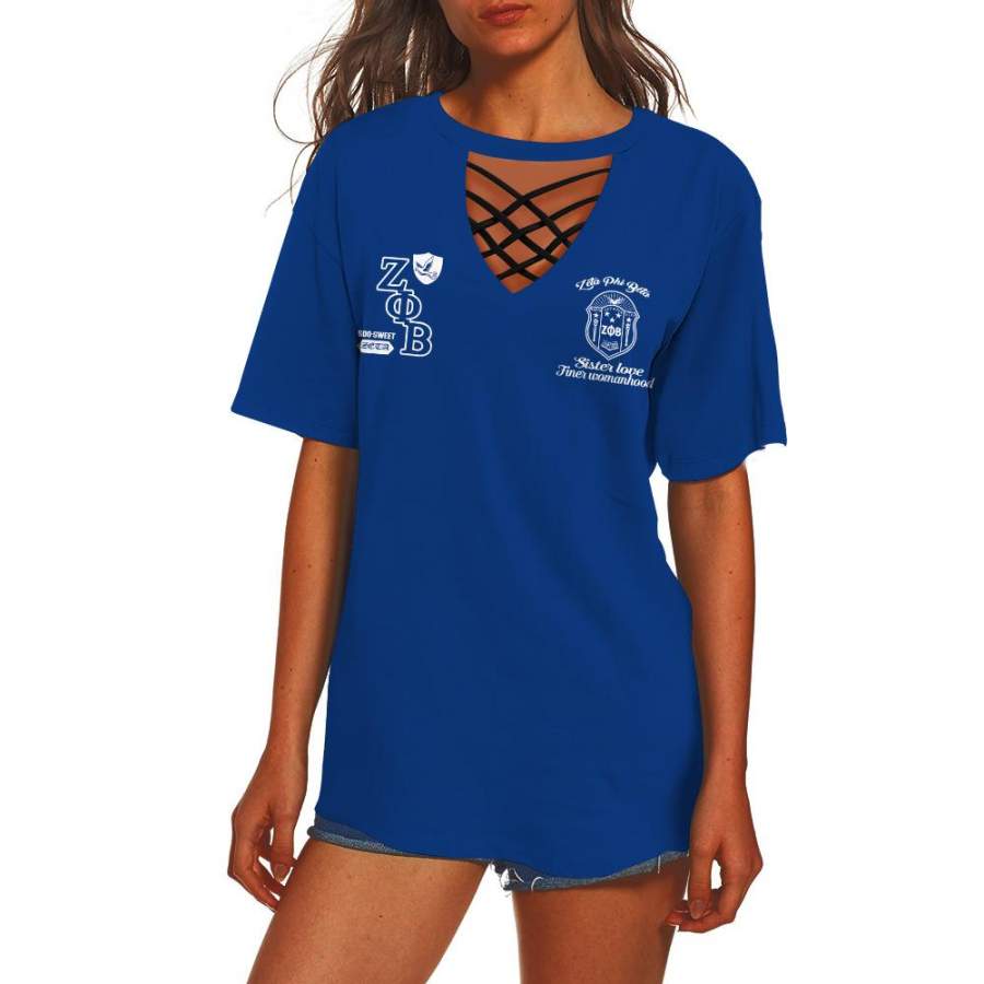 ZETA PHI BETA HOLLOW OUT V-NECK T SHIRT 4520203